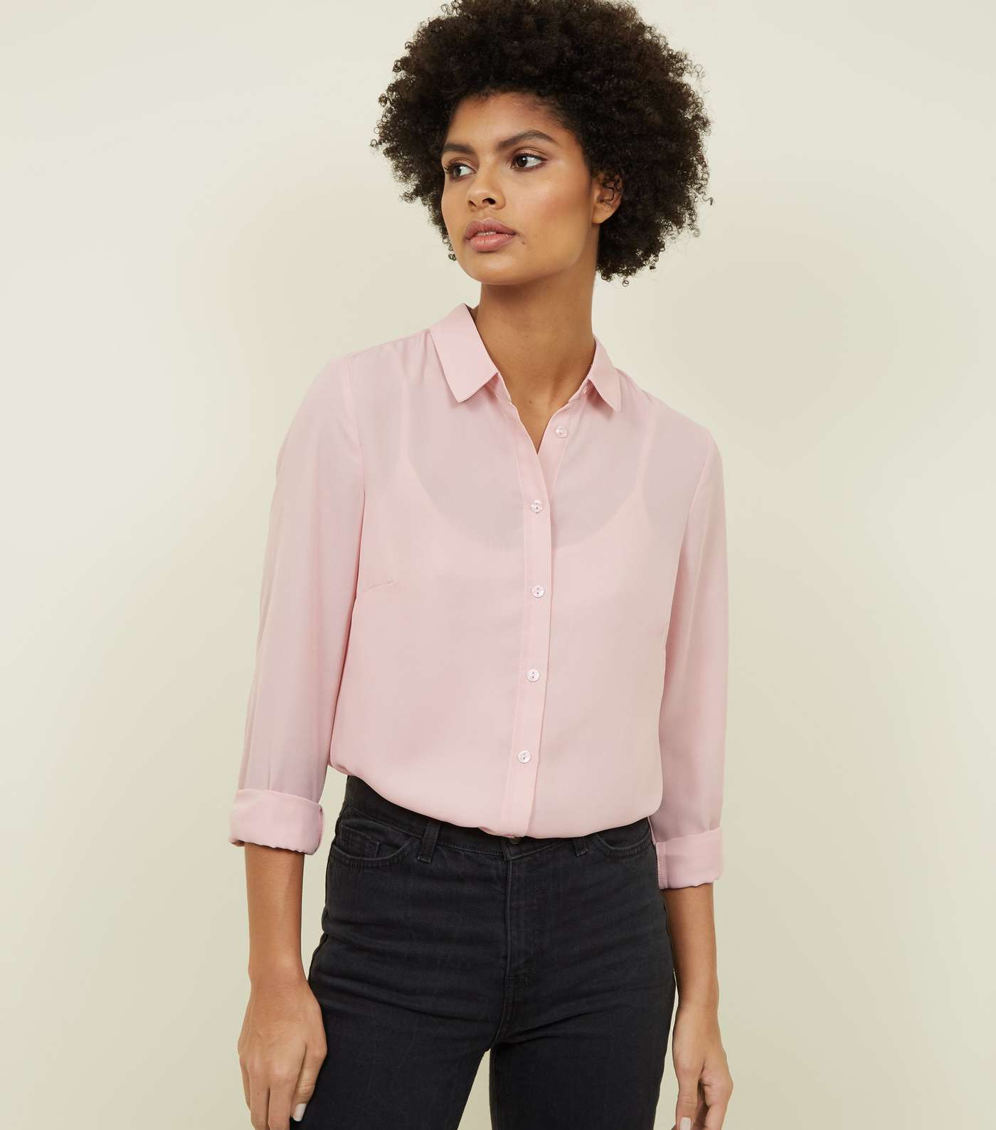 Pale Pink Crepe Long Sleeve Shirt 
