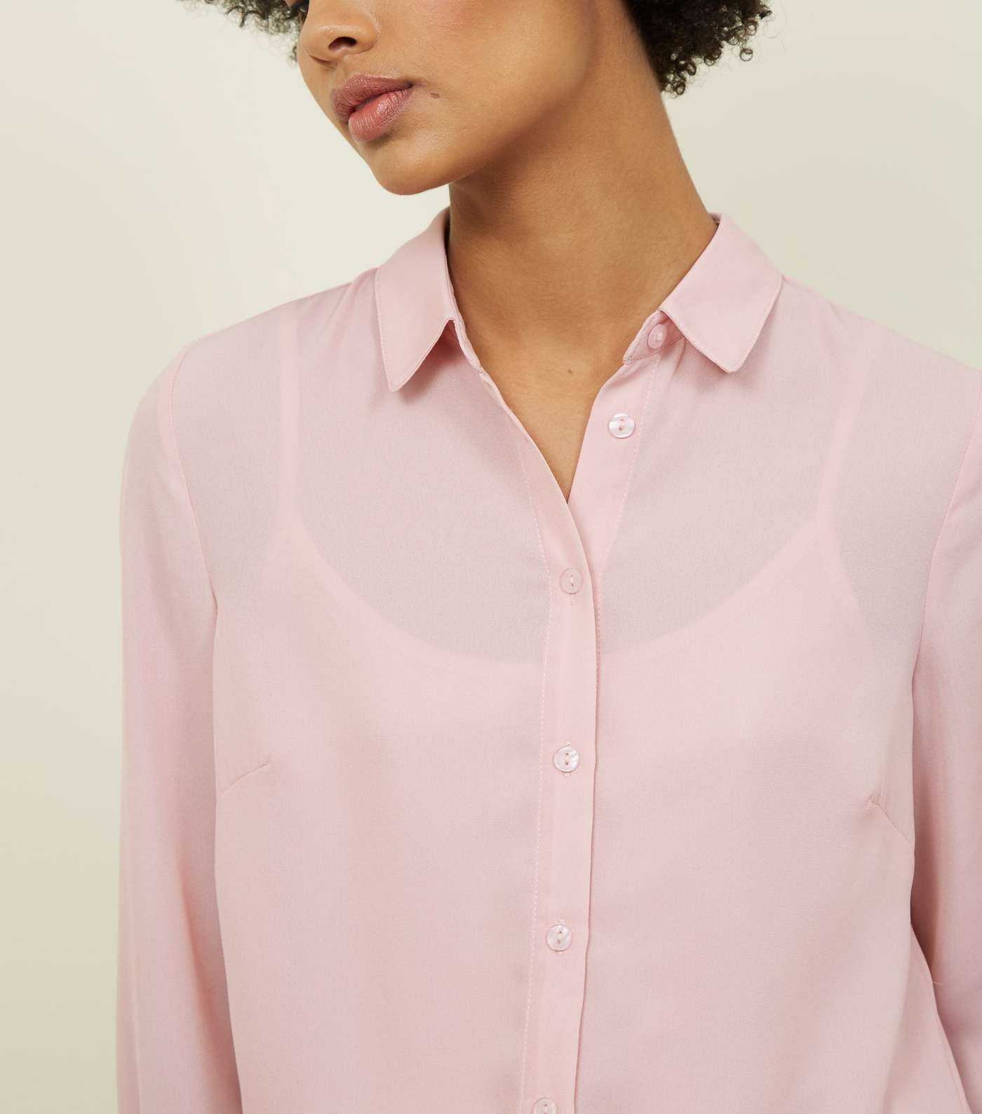 Pale Pink Crepe Long Sleeve Shirt  Image 5