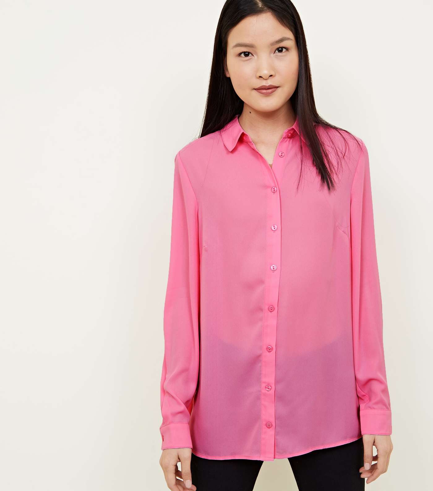 Bright  Pink Crepe Long Sleeve Shirt