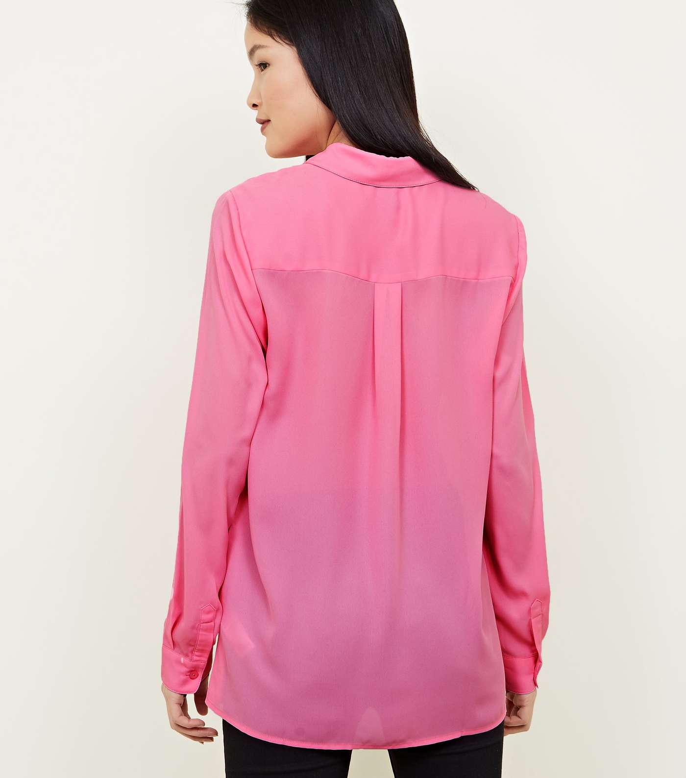 Bright  Pink Crepe Long Sleeve Shirt Image 3