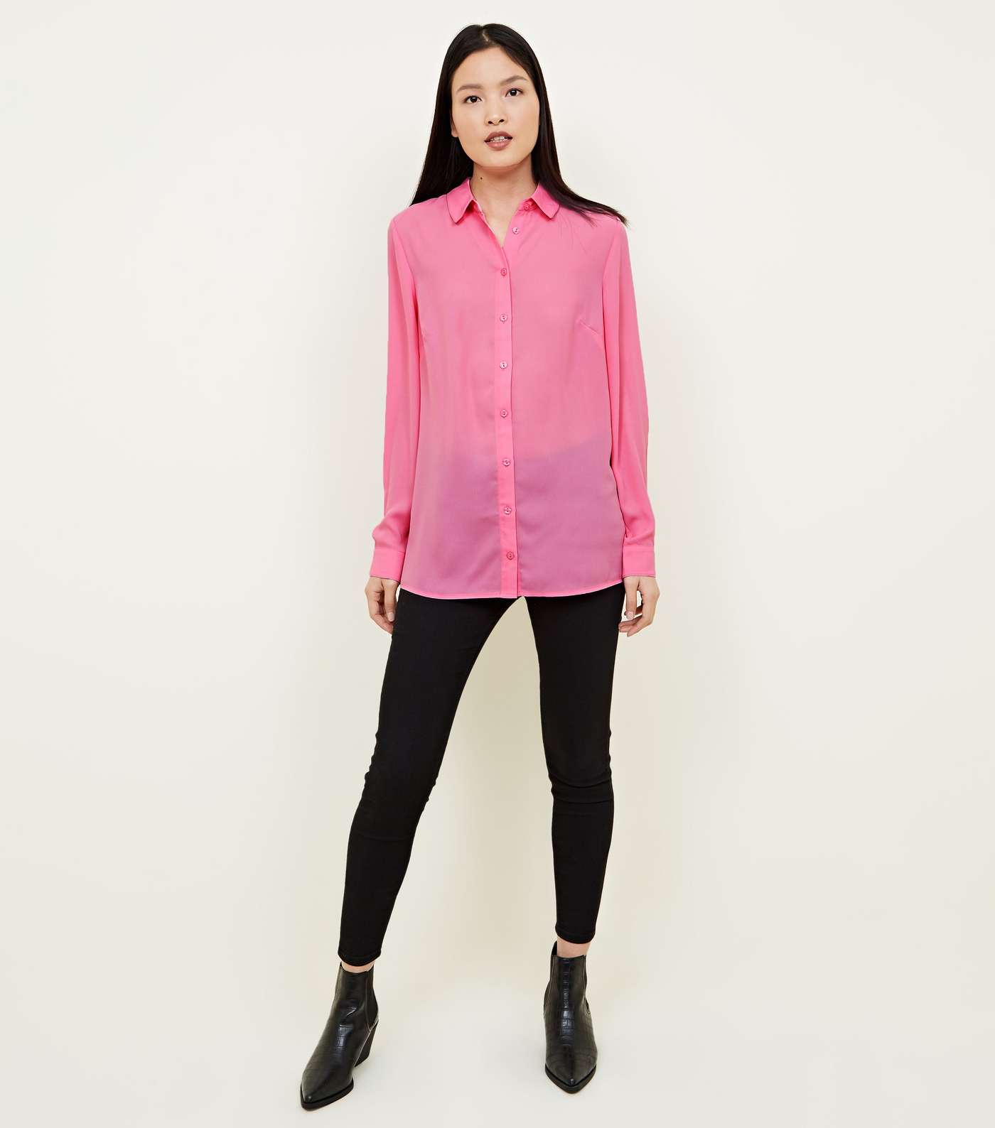 Bright  Pink Crepe Long Sleeve Shirt Image 5