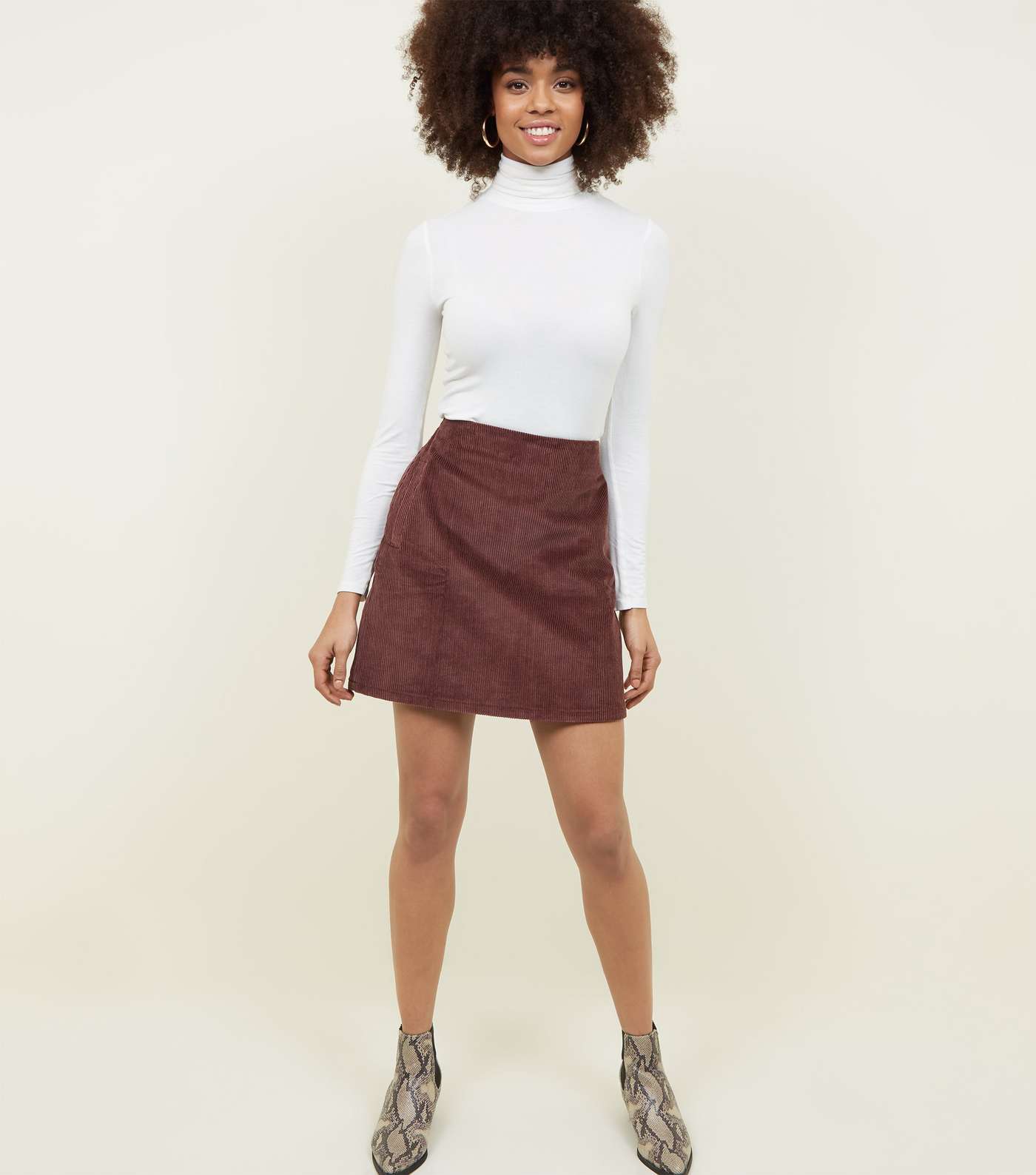 Rust Corduroy Pocket Side Mini Skirt Image 2