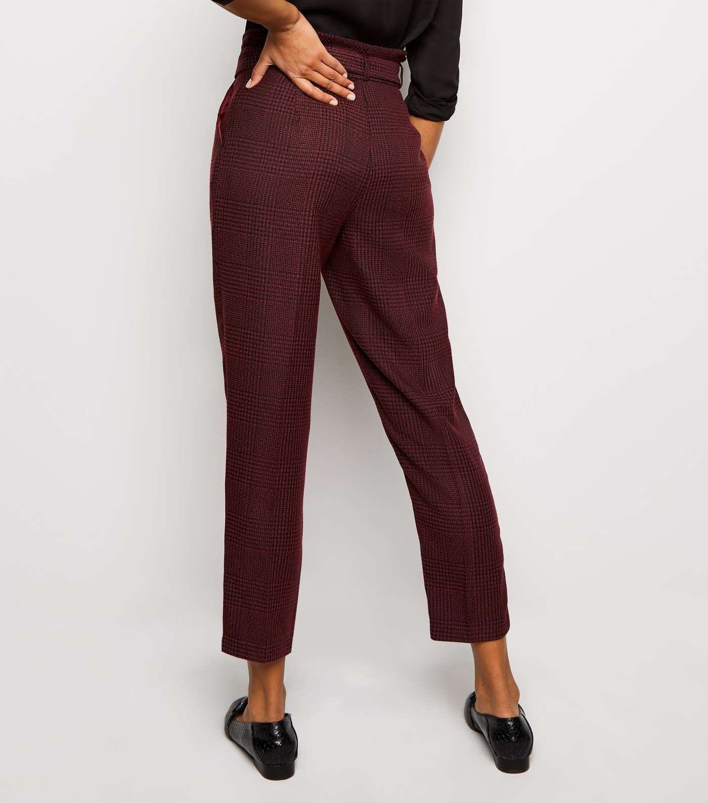 Burgundy Check D-Ring Belt Tapered Trousers Image 5