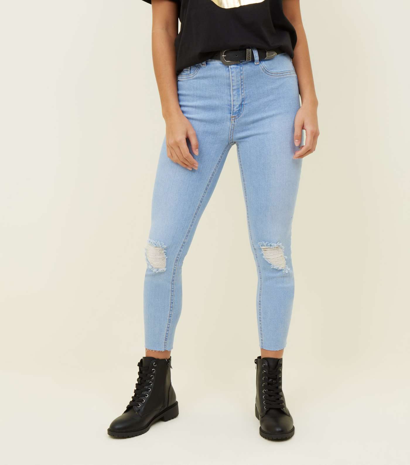 Petite Bright Blue Ripped Skinny Jeans  Image 2
