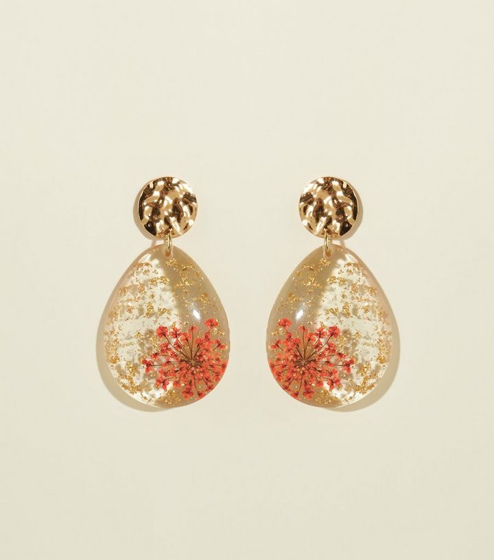 Burgundy Pressed Flower Drop Earrings New Look Burgundy Pressed Flower Drop Earrings