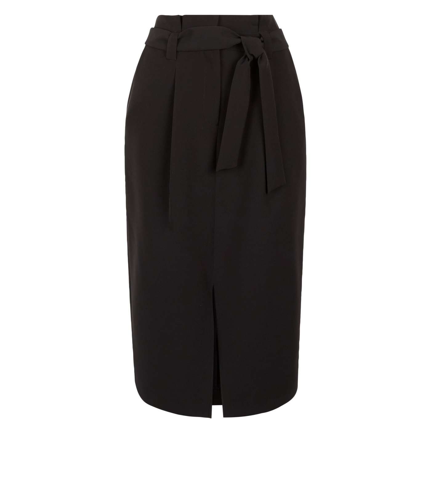 Black Paperbag Front Split Midi Skirt Image 4