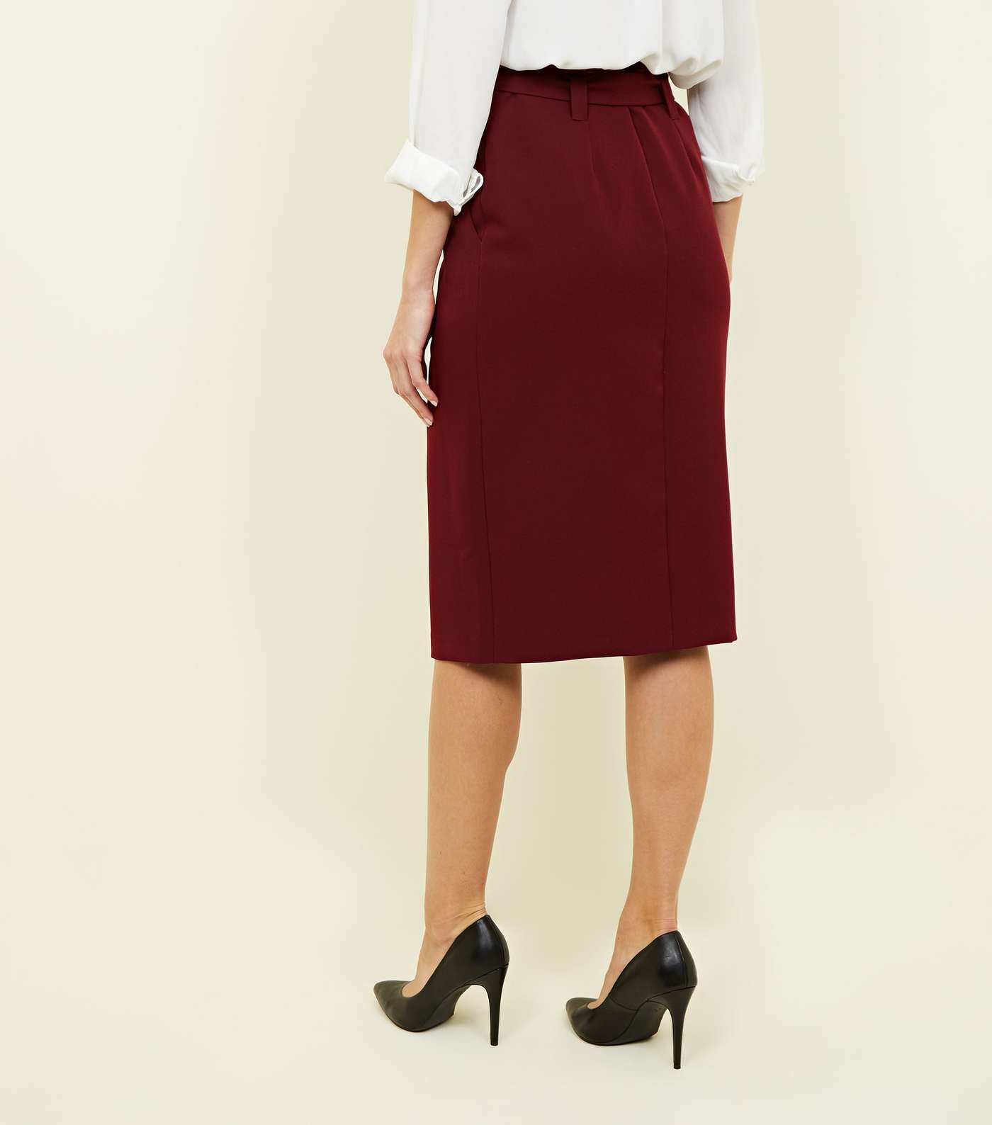 Burgundy Paperbag Waist Midi Skirt Image 5