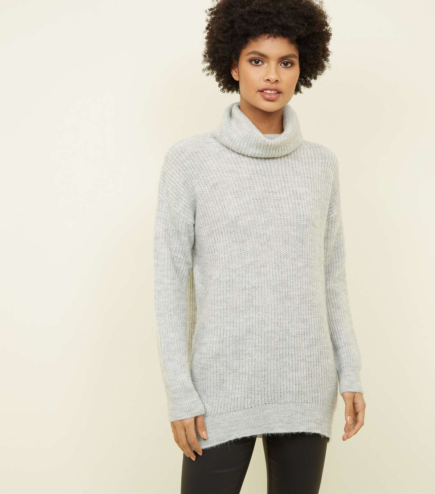 Pale Grey Roll Neck Slouchy Jumper