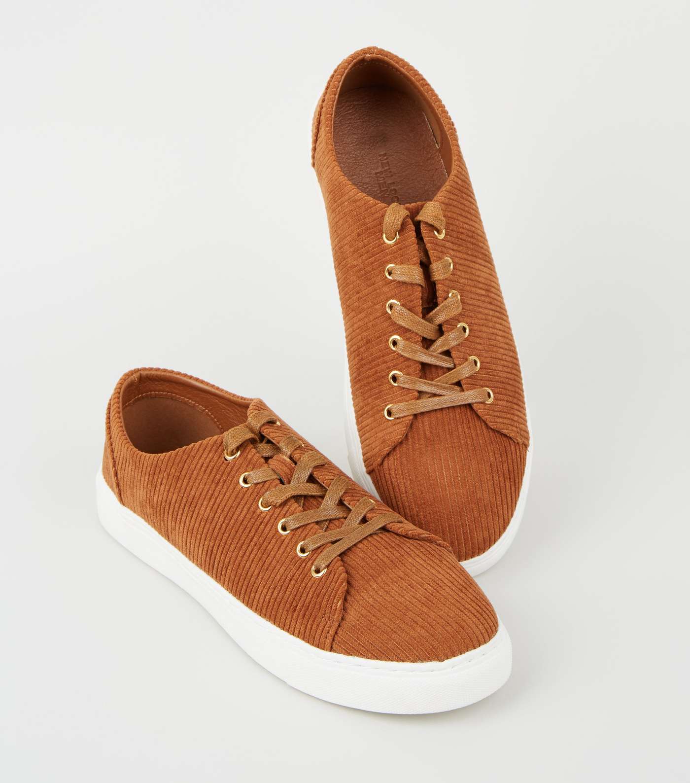 Rust Corduroy Lace Up Trainers Image 3