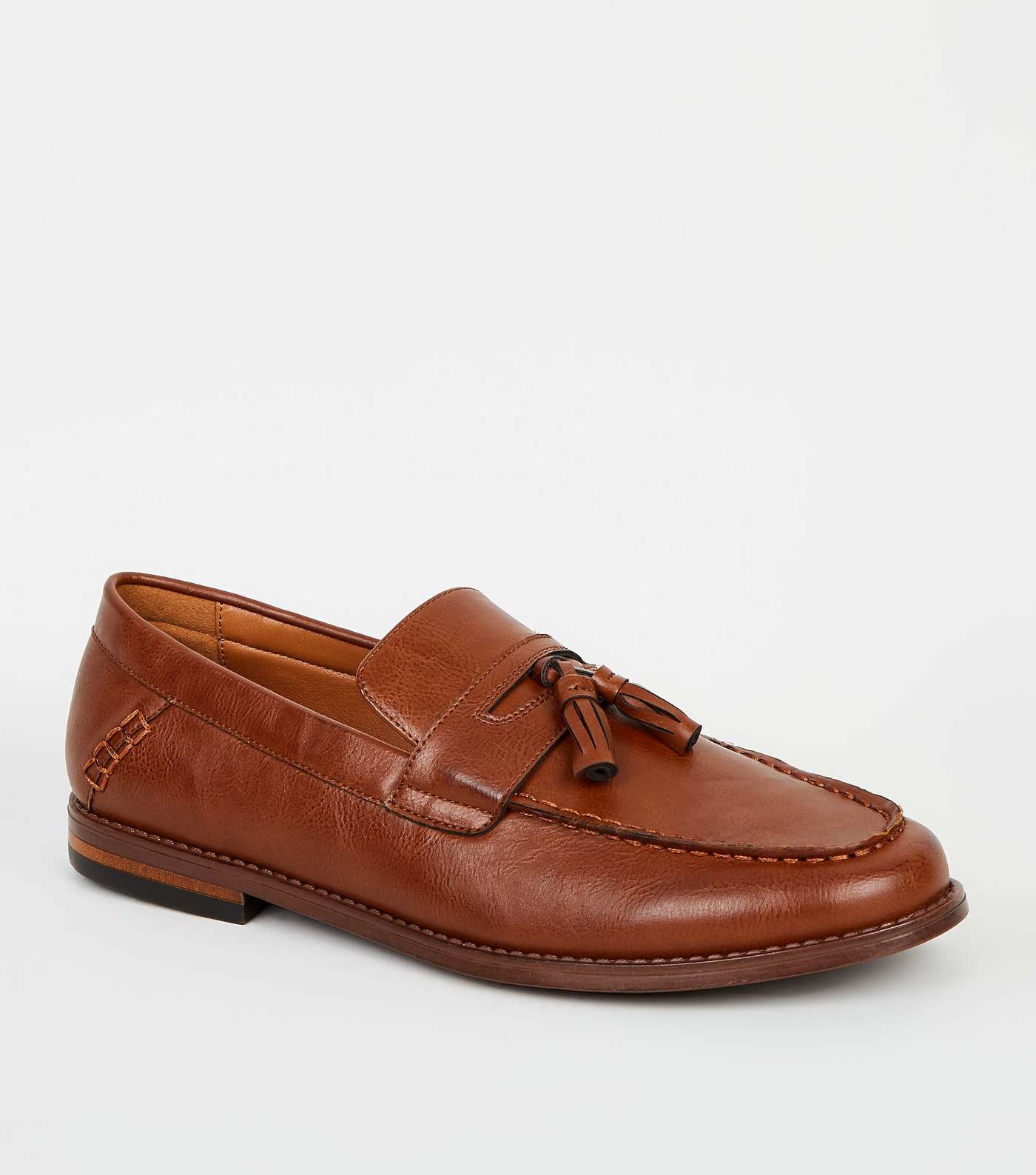 Tan Leather-Look Tassel Trim Loafers Image 2