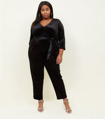 new look black velvet jumpsuit