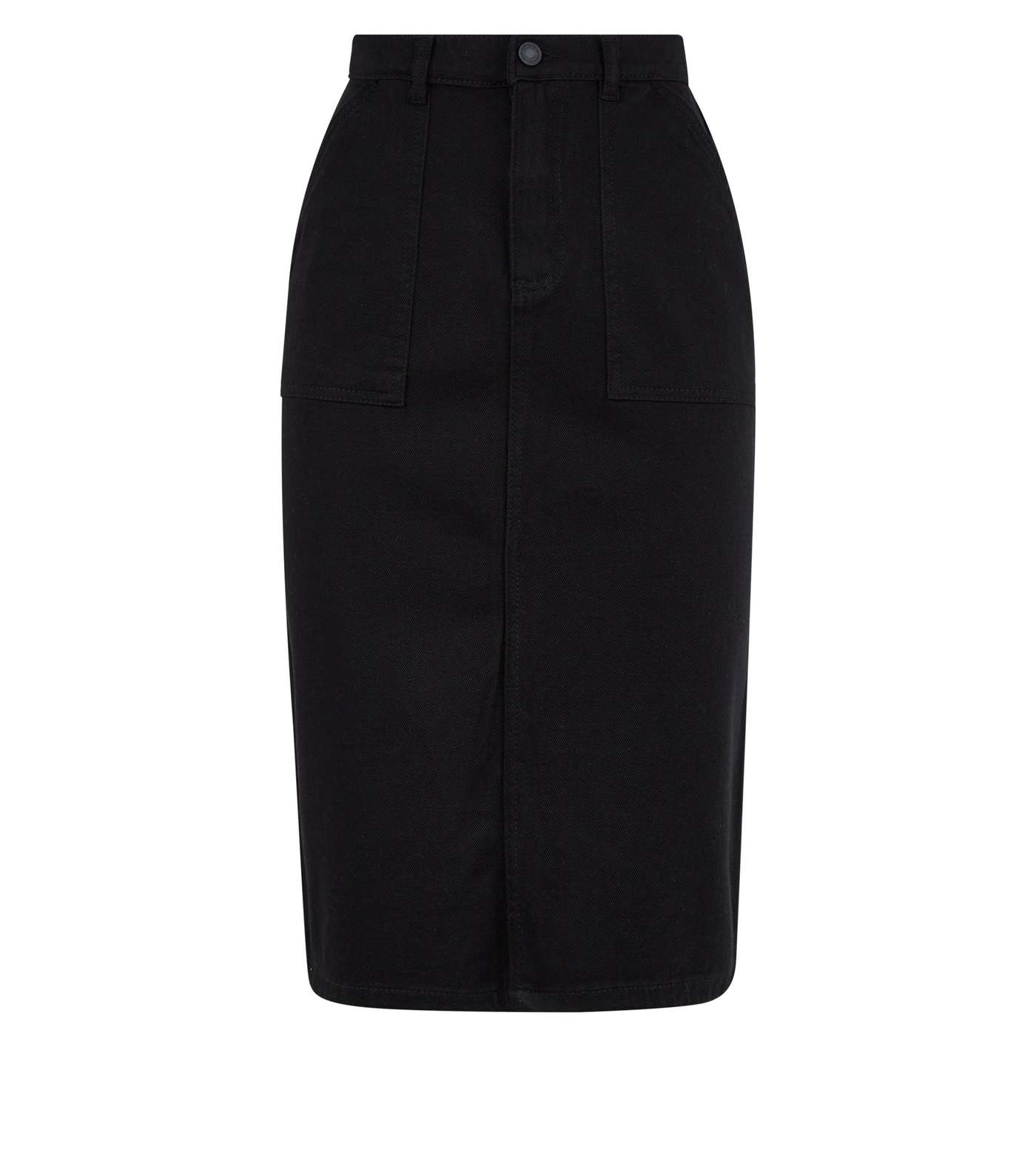 Black High Waist Denim Midi Skirt Image 4