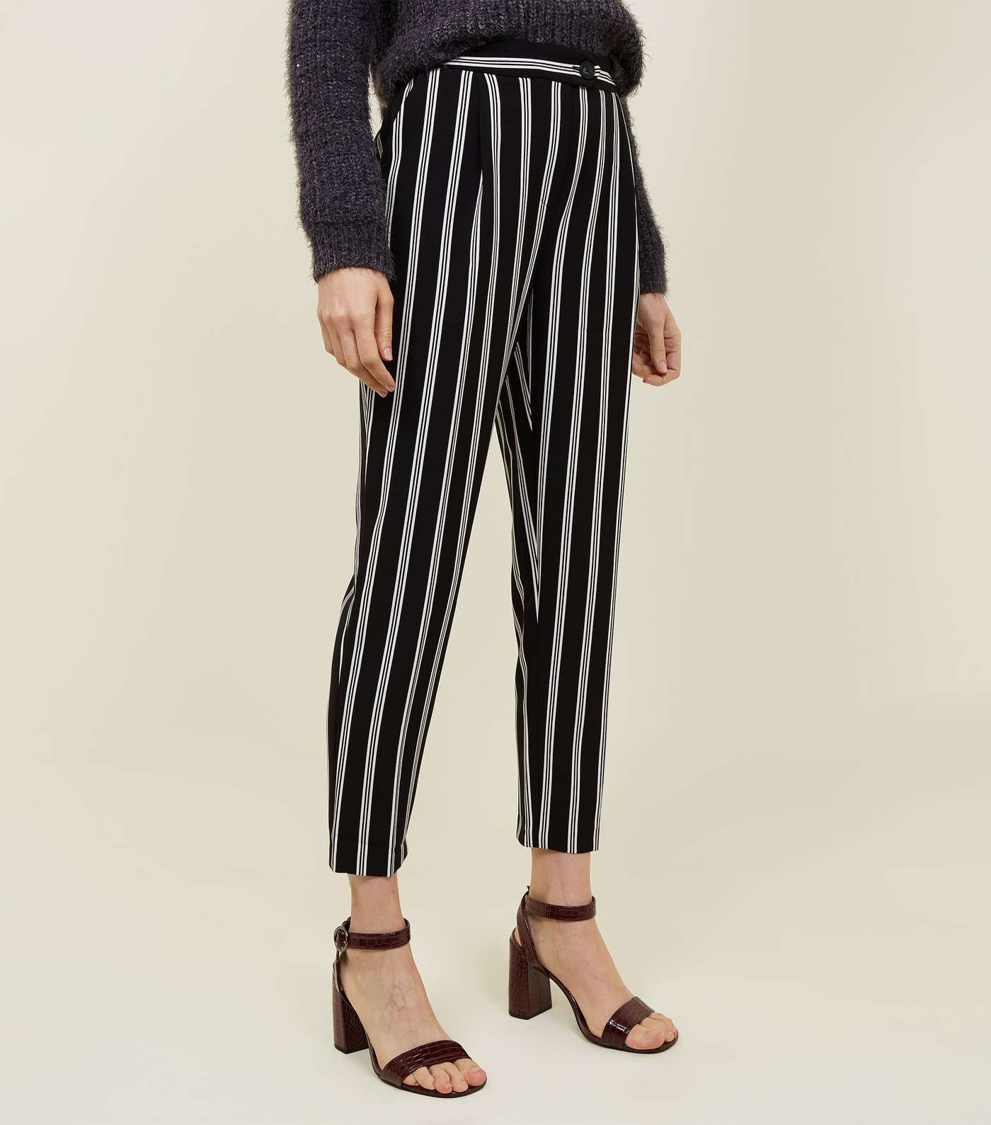Black Stripe Pull-On Tapered Trousers Image 2