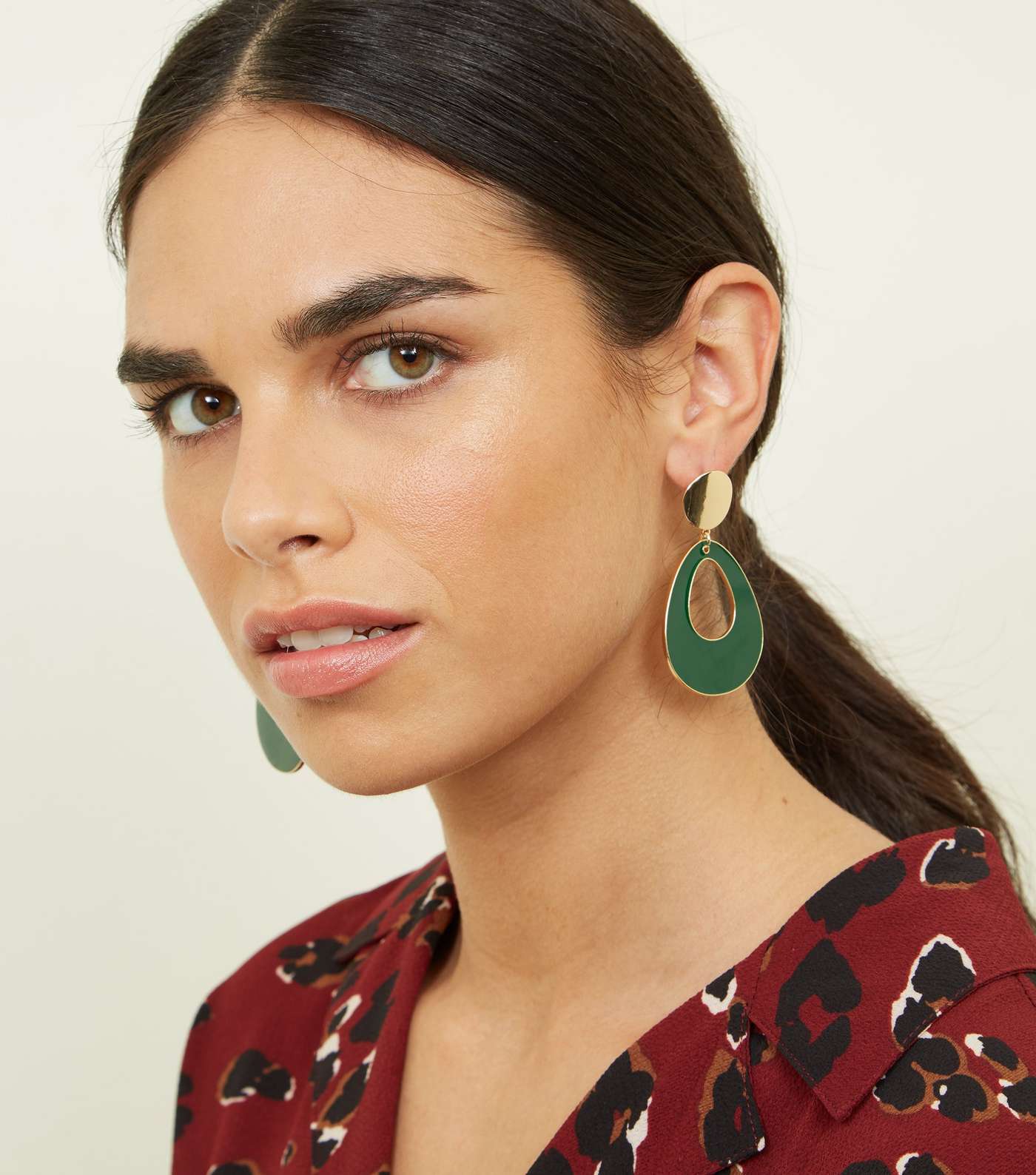 Dark Green Cut-Out Teardrop Earrings  Image 2