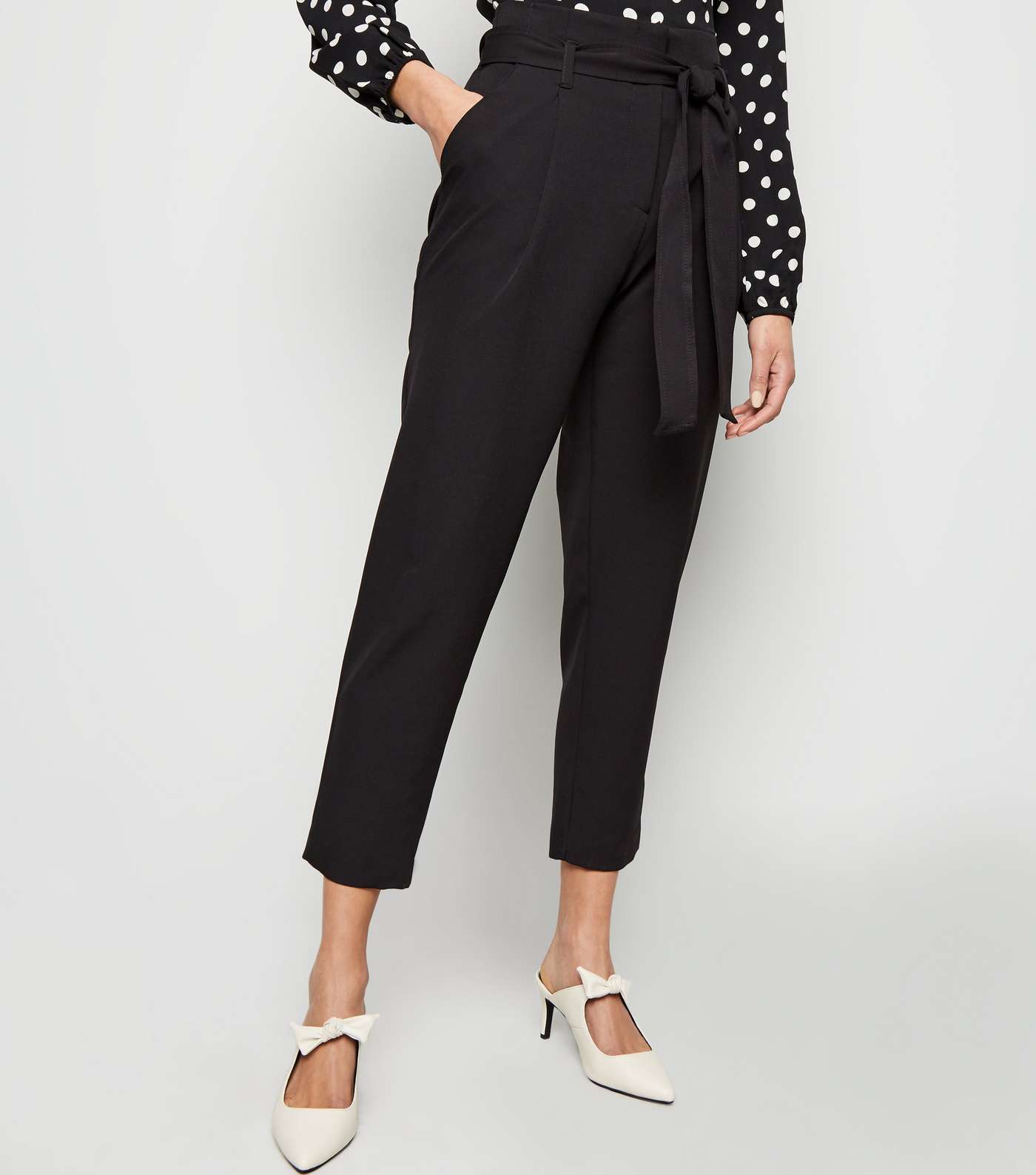 Black High Waist Paperbag Trousers  Image 2