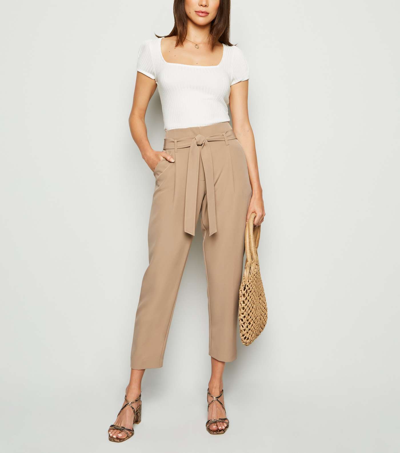 Camel High Waist Paperbag Trousers
