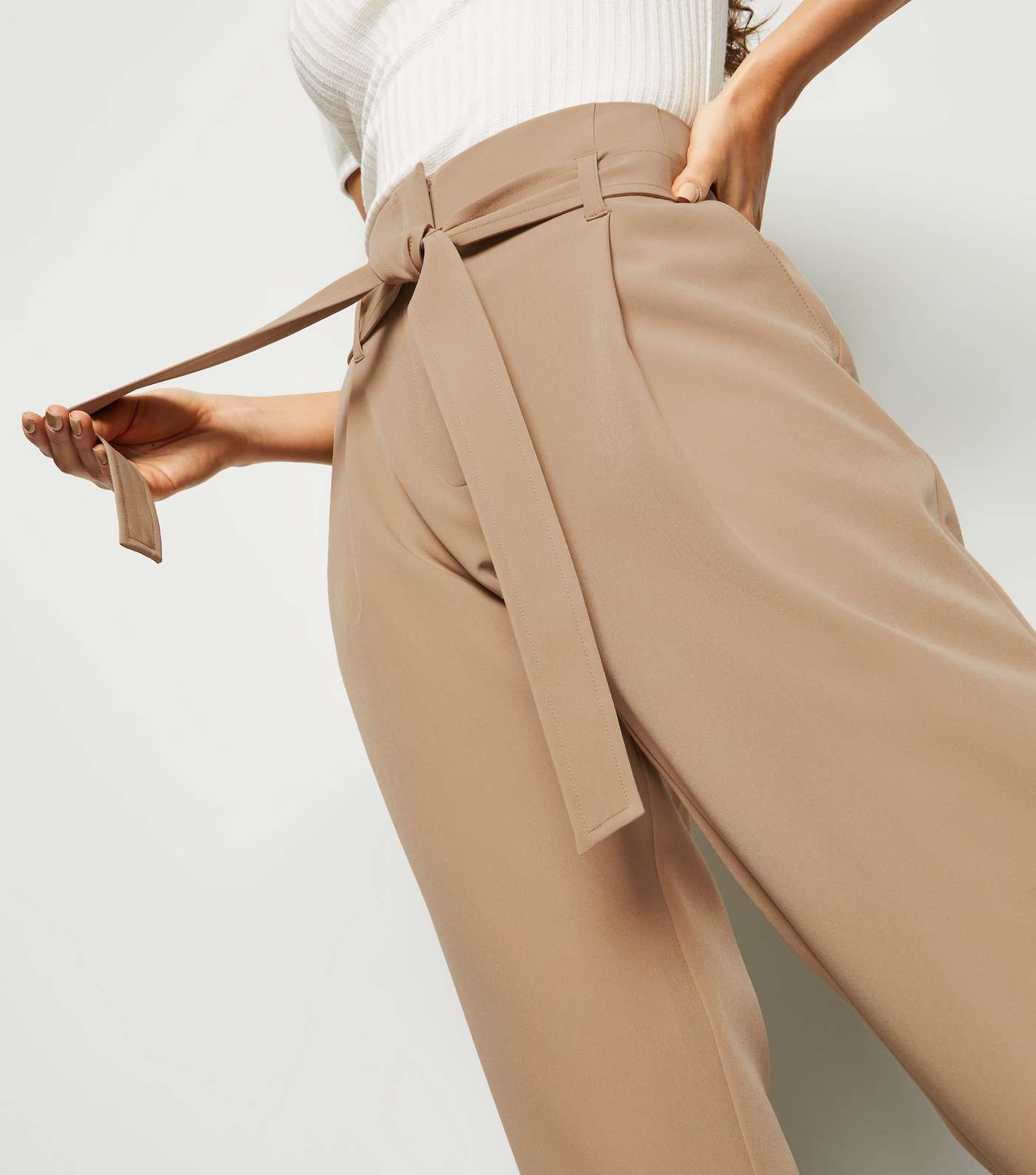 Camel High Waist Paperbag Trousers Image 5
