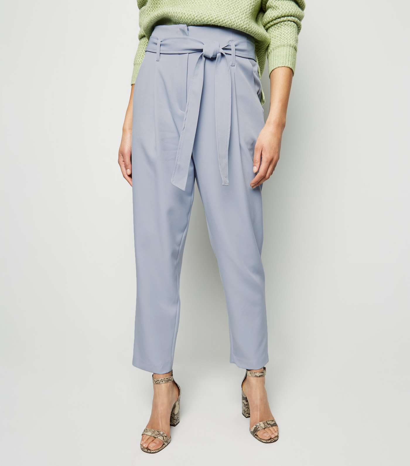 Pale Blue High Waist Paperbag Trousers Image 2
