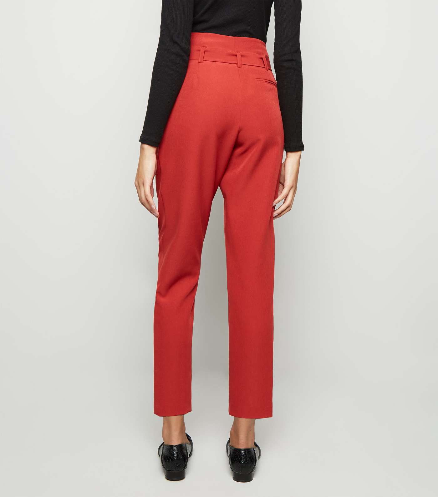 Dark Red High Waist Paperbag Trousers Image 3