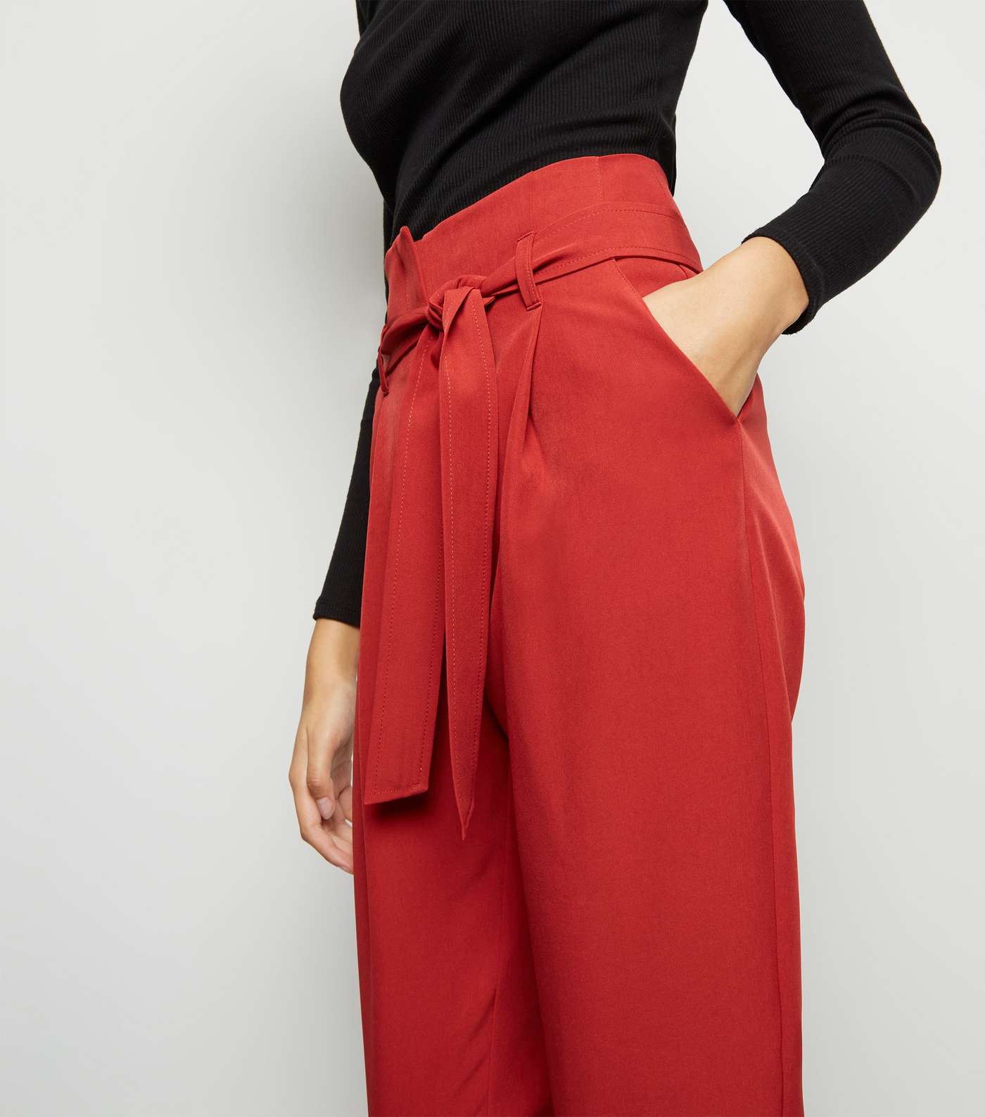 Dark Red High Waist Paperbag Trousers Image 5