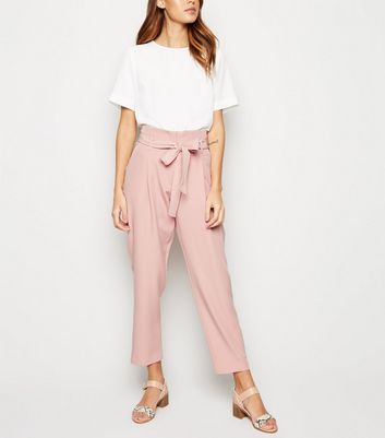 Mid Pink High Waist Paperbag Trousers New Look