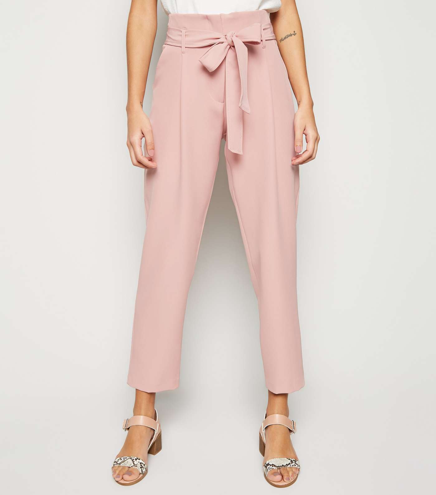 Mid Pink High Waist Paperbag Trousers Image 2