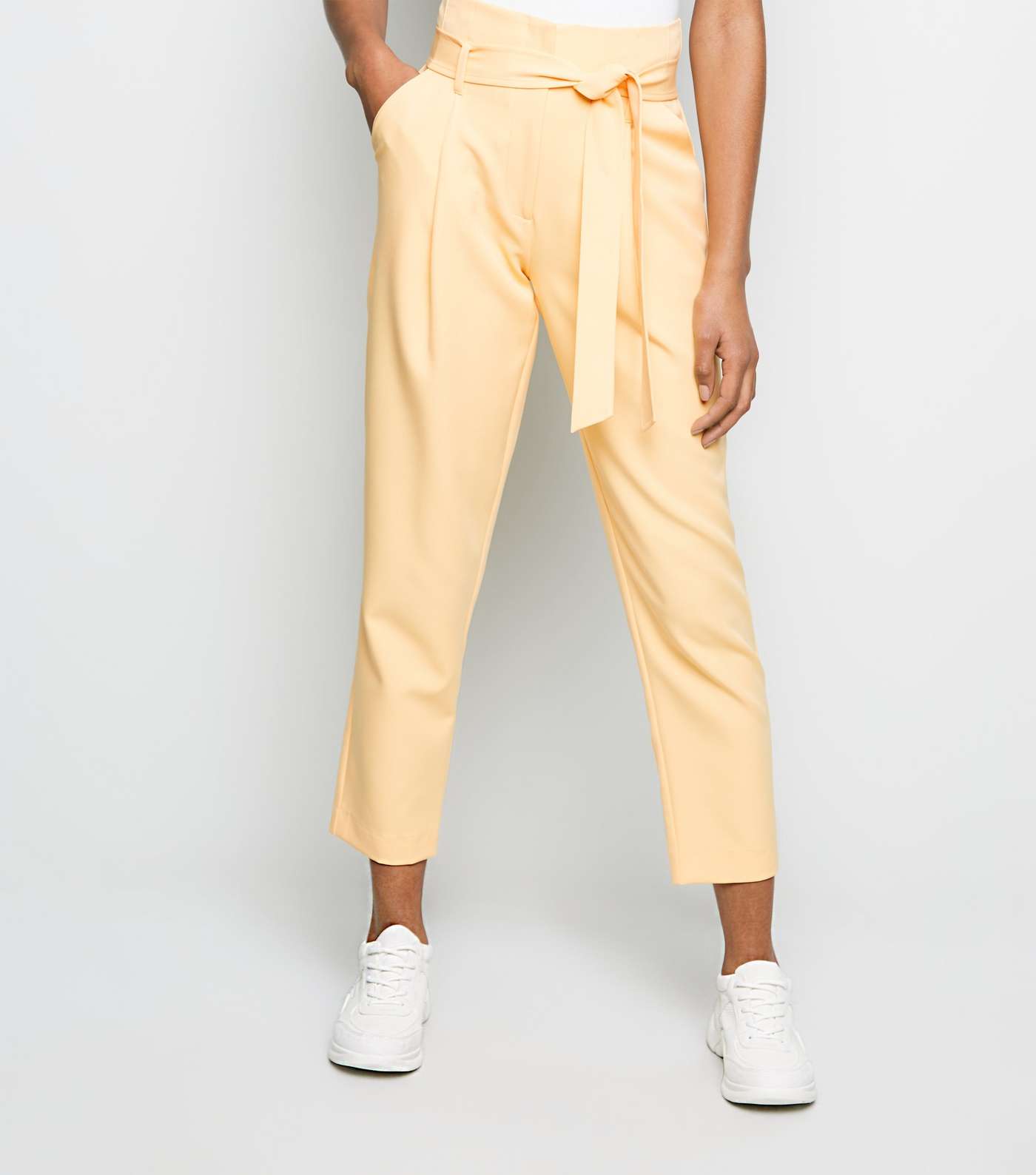 Pale Yellow High Waist Paperbag Trousers Image 2