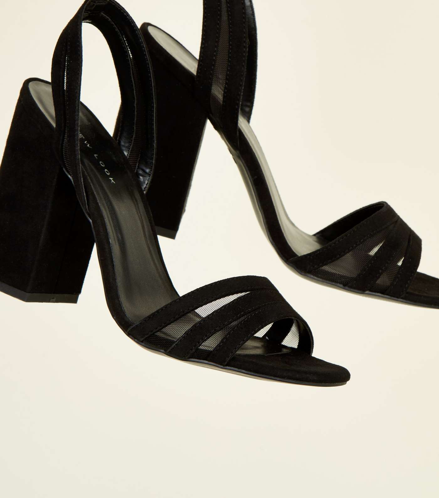 Black Suedette and Mesh Block Heel Sandals Image 3