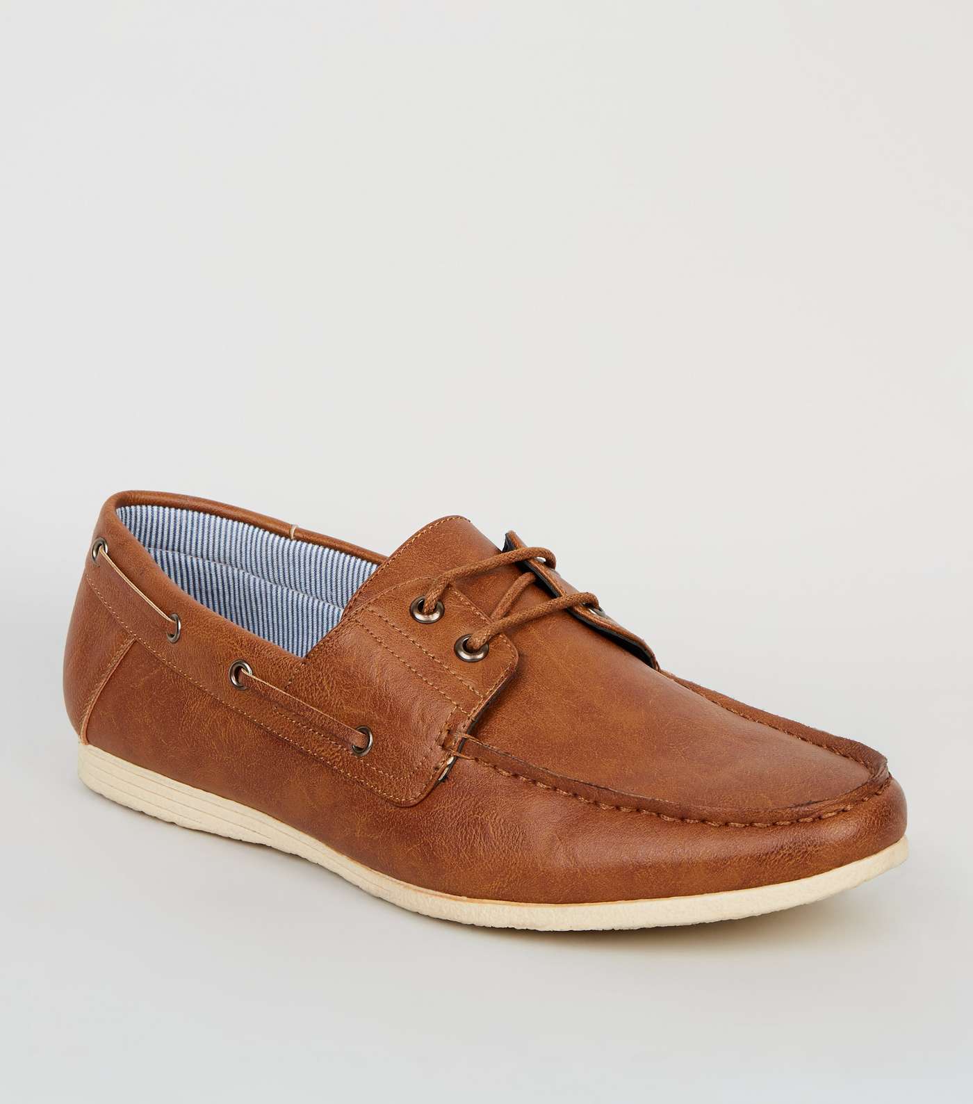 Tan Leather-Look Boat Shoes Image 2