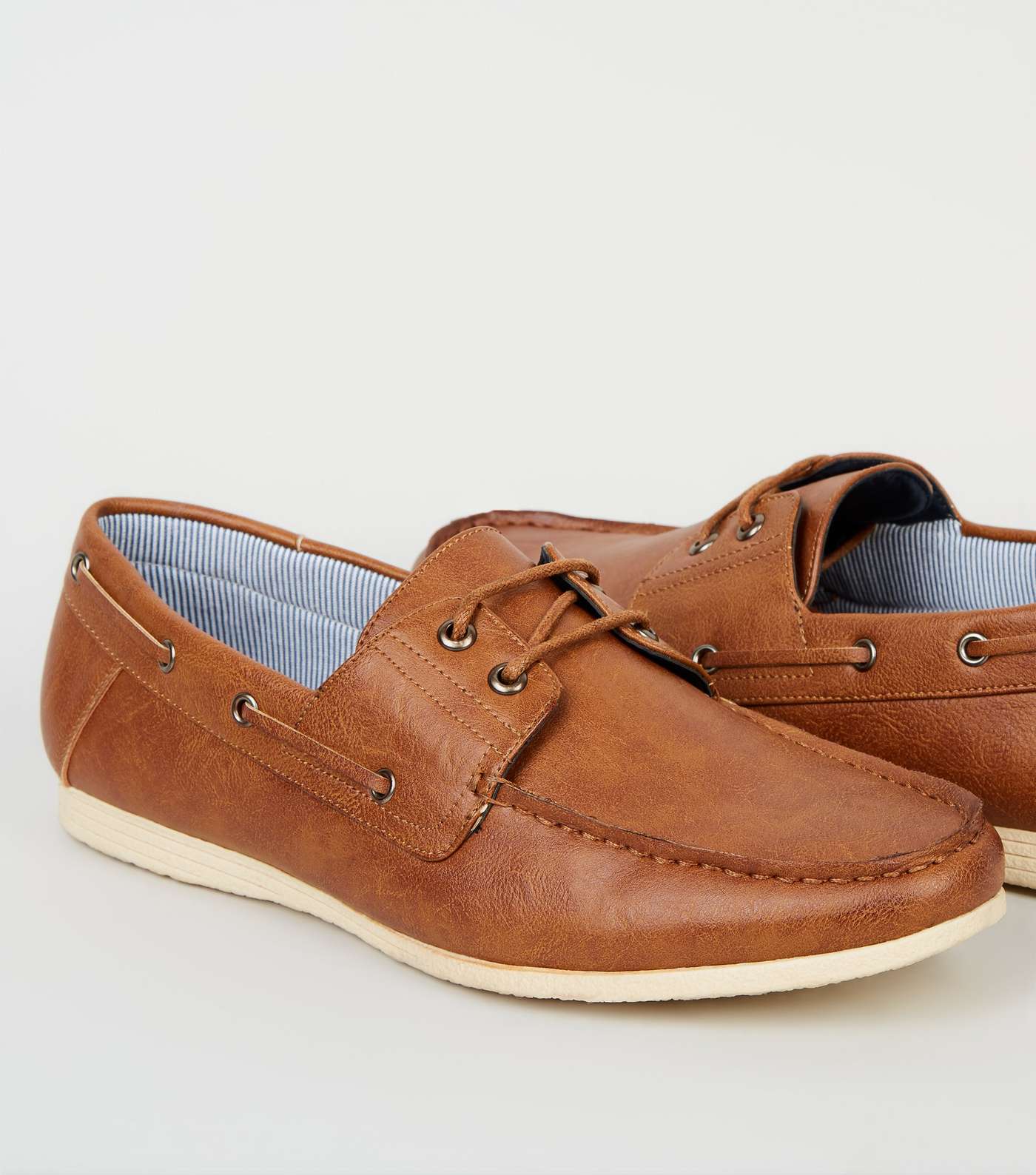 Tan Leather-Look Boat Shoes Image 4