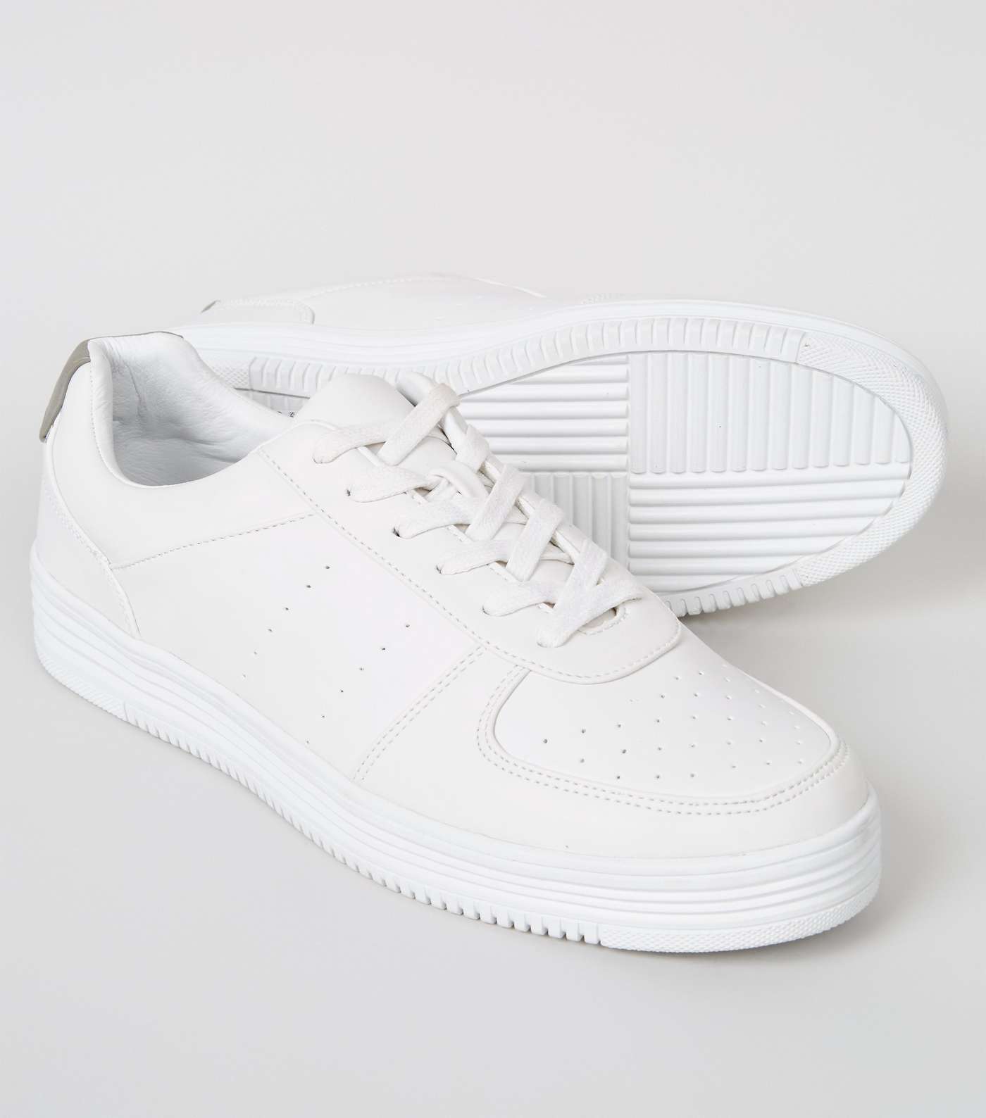 White Leather-Look Perforated Trainers  Image 3