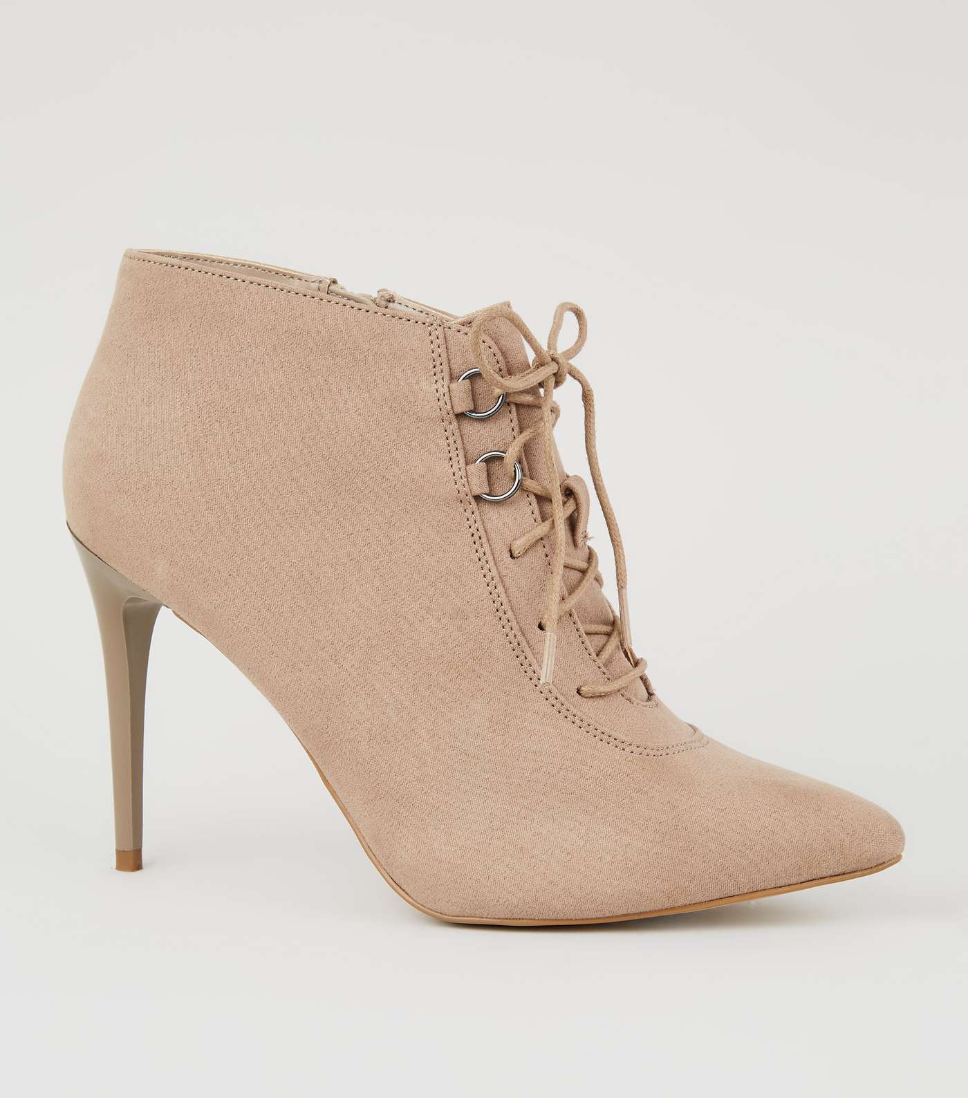 Light Brown Suedette Lace Up Pointed Shoe Boots
