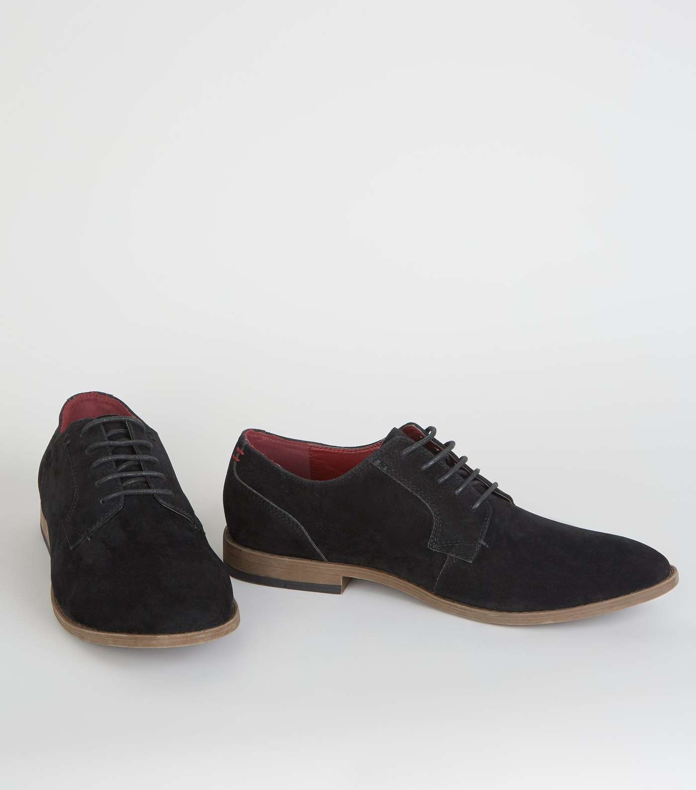 Black Suedette Lace Up Derby Shoes Image 3