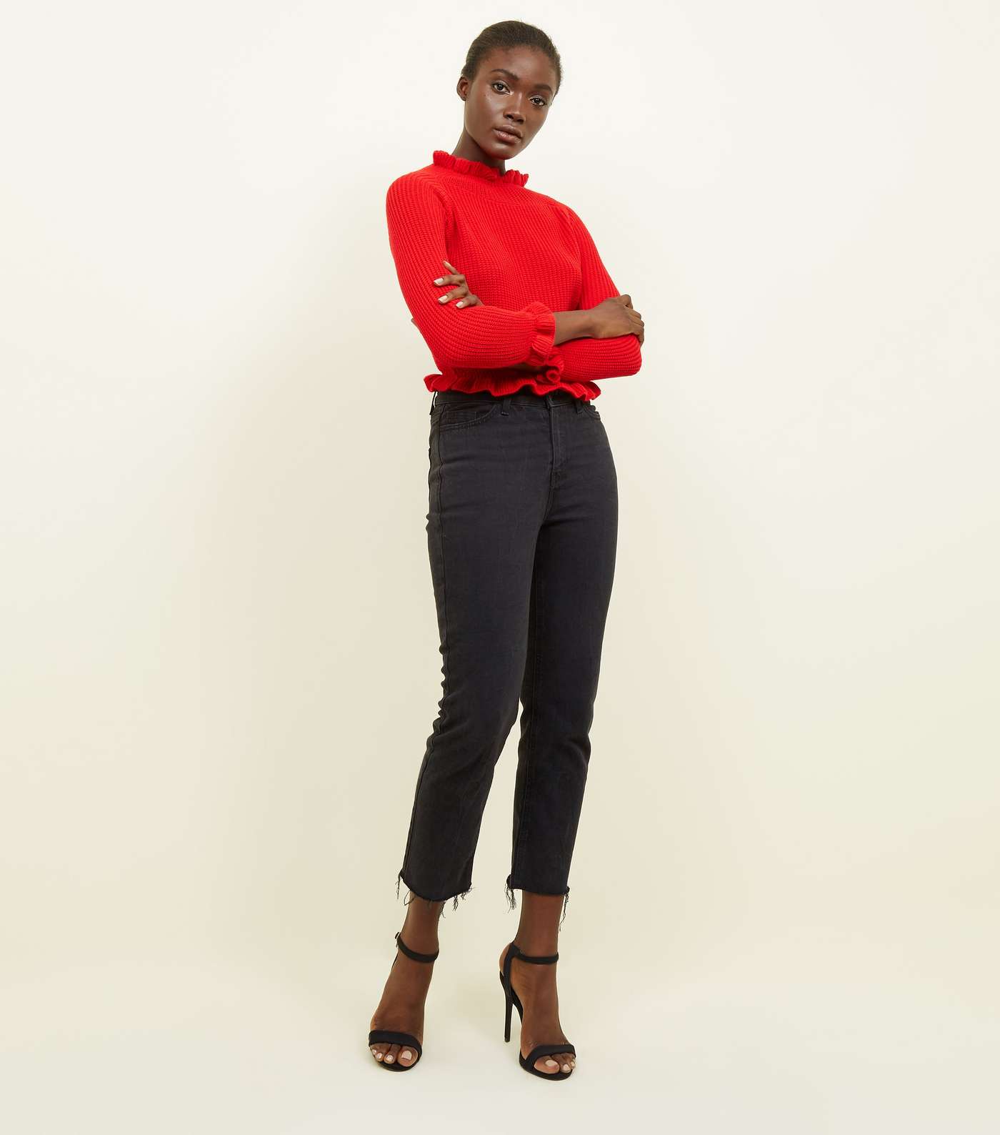 Cameo Rose Red Frill Trim Cropped Jumper Image 2