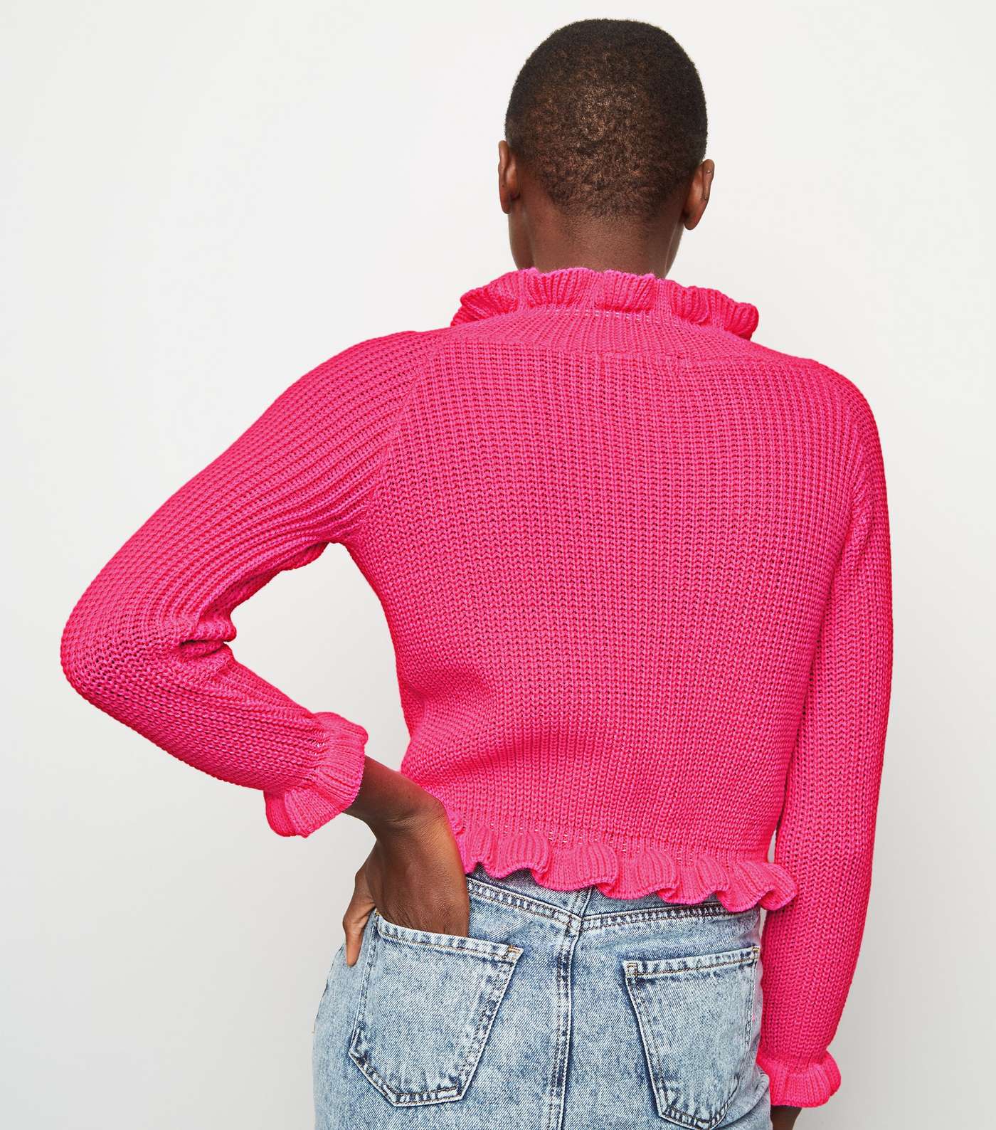 Cameo Rose Pink Frill Trim Cropped Jumper Image 5
