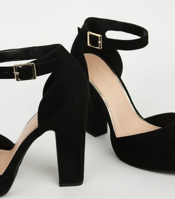 Black Suedette Peep Toe Platform Block Heels | New Look
