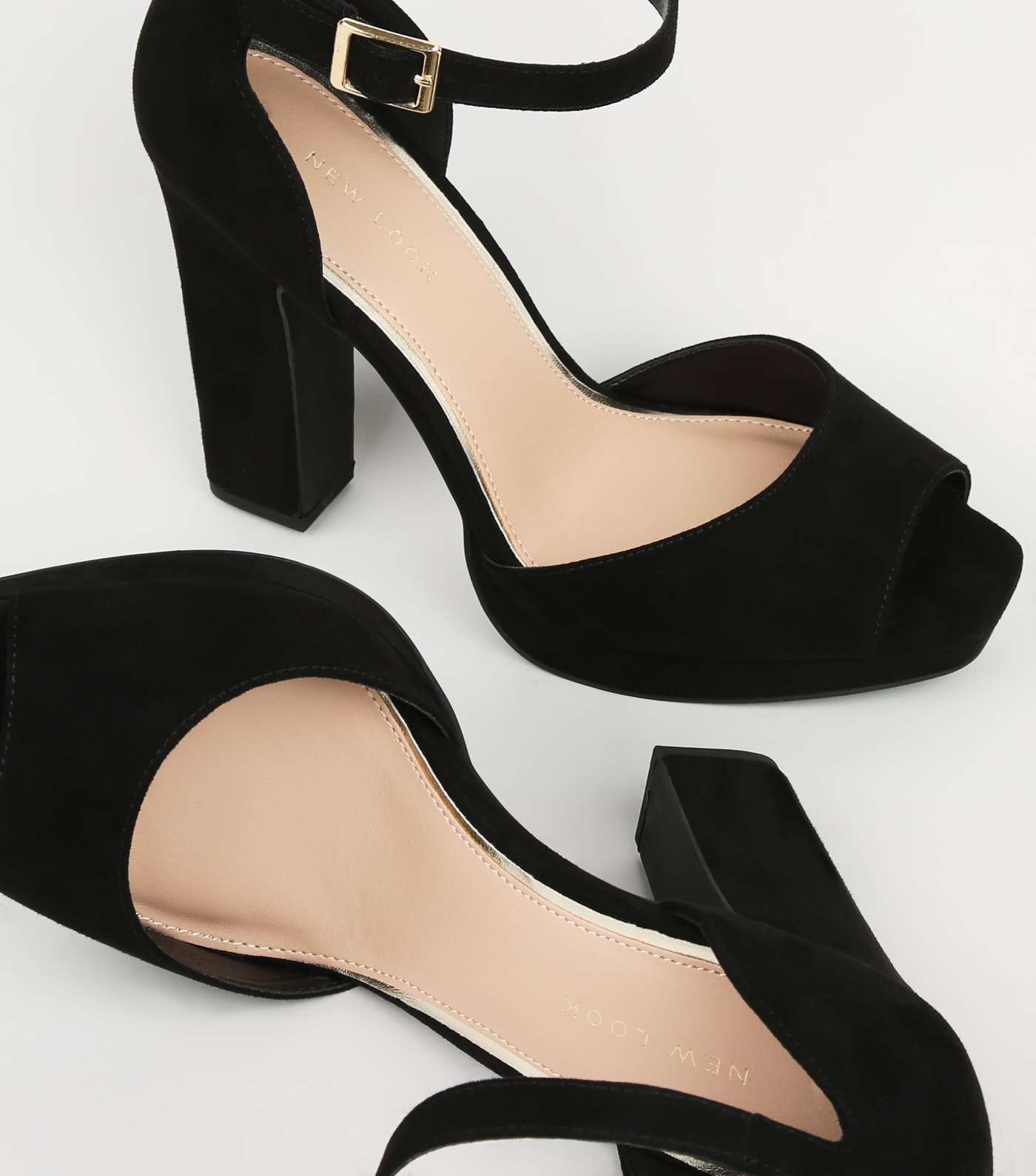 Black Suedette Peep Toe Platform Block Heels Image 4