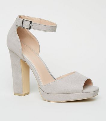 Grey block heels closed toe hot sale