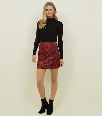 new look red leopard print skirt