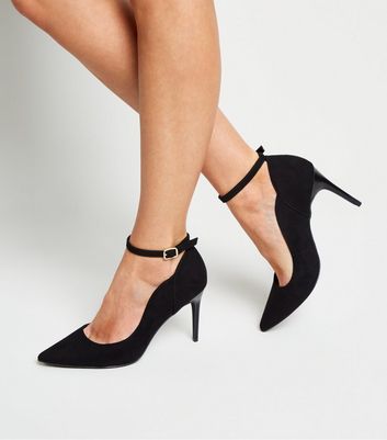 black ankle strap court shoes