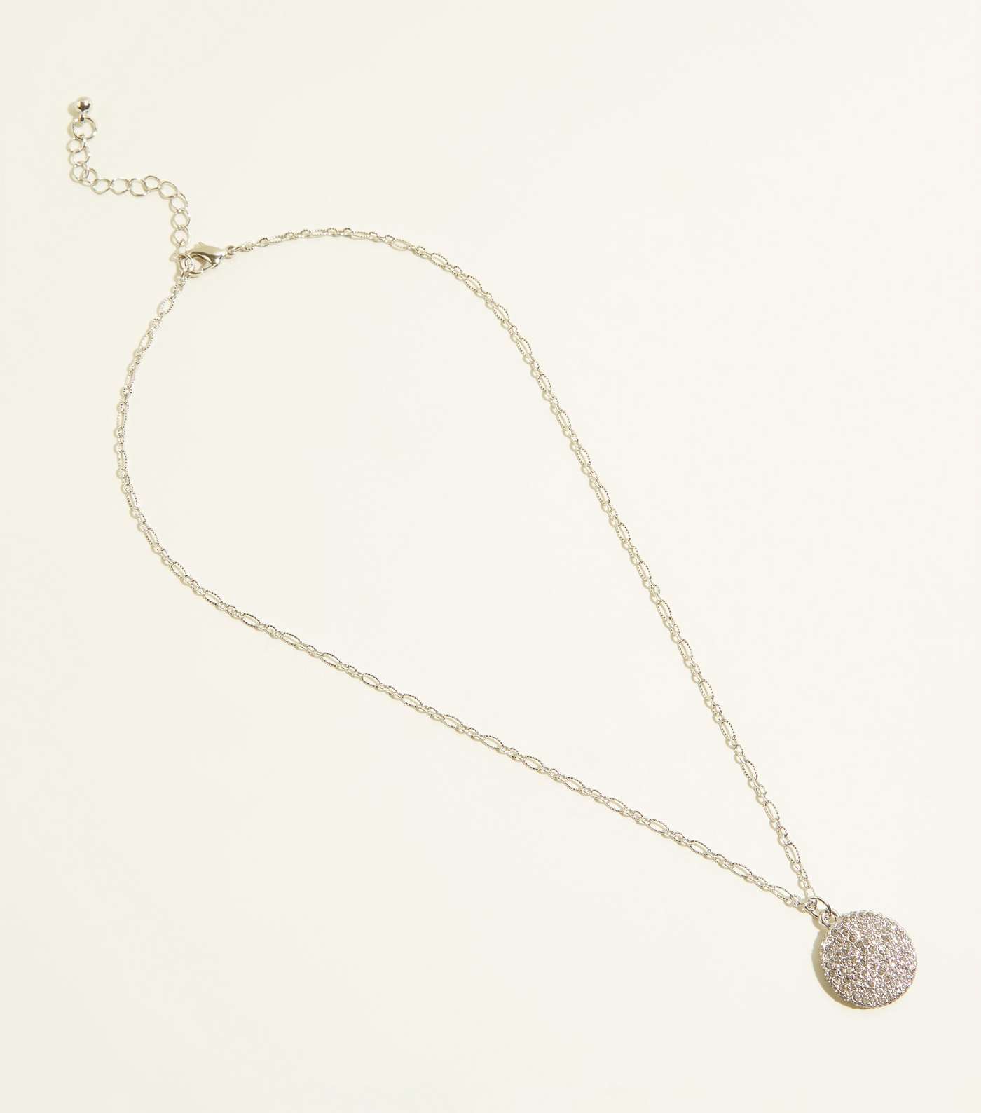 Silver Diamanté Disc Pendant Necklace