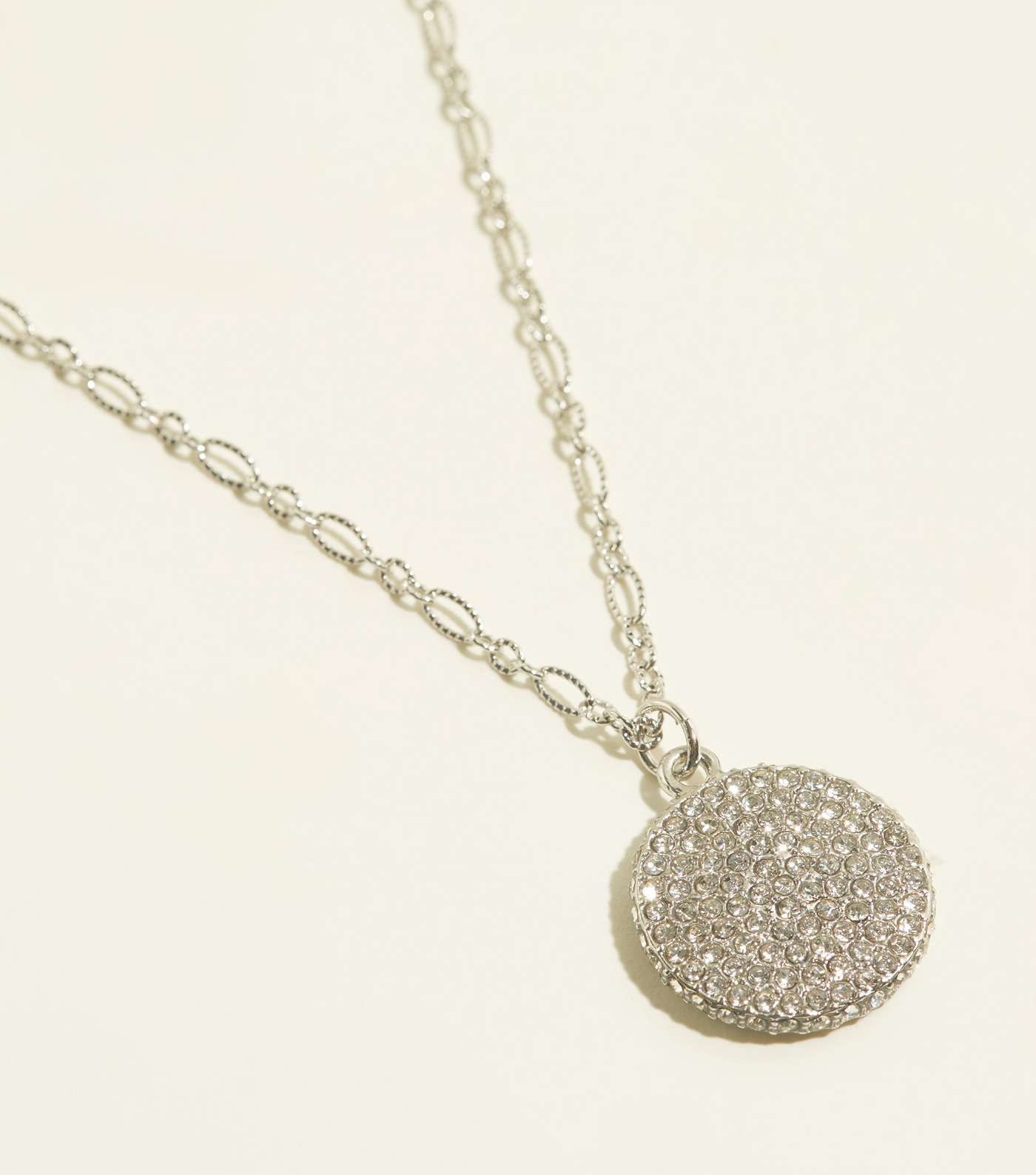 Silver Diamanté Disc Pendant Necklace Image 3
