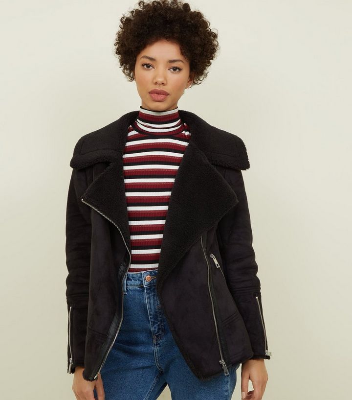 Black Faux Shearling Biker Jacket Add To Saved Items Remove From