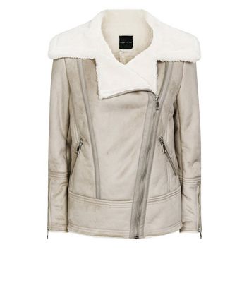 New look faux shearling biker jacket outlet