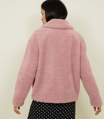 Pink teddy coat new on sale look