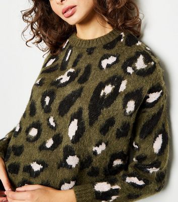 Khaki Brushed Leopard Print Jumper New Look