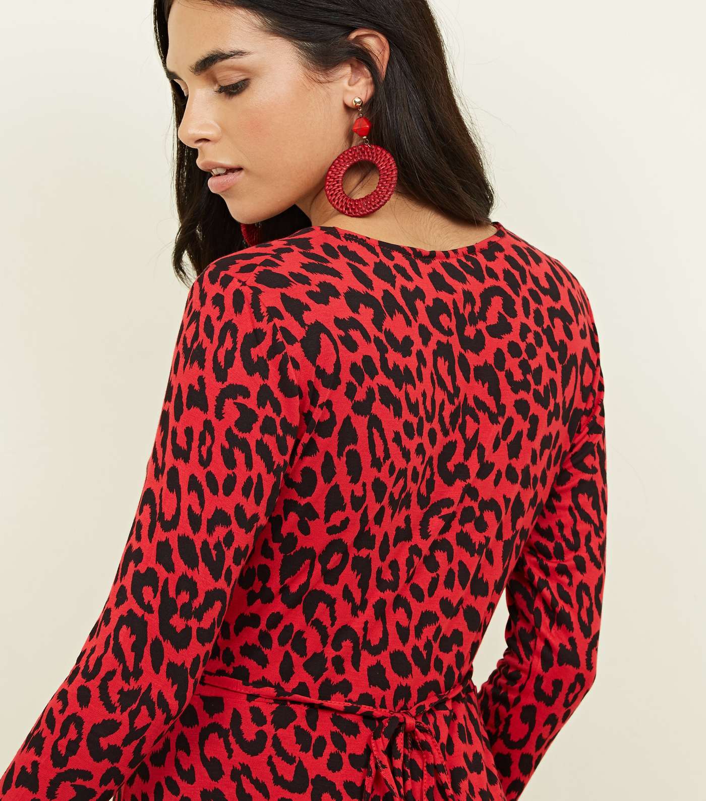 Red Leopard Print Jersey Wrap Mini Dress Image 3