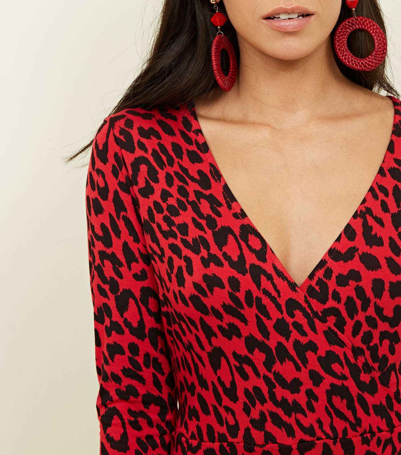 Red Leopard Print Jersey Wrap Mini Dress Image 5
