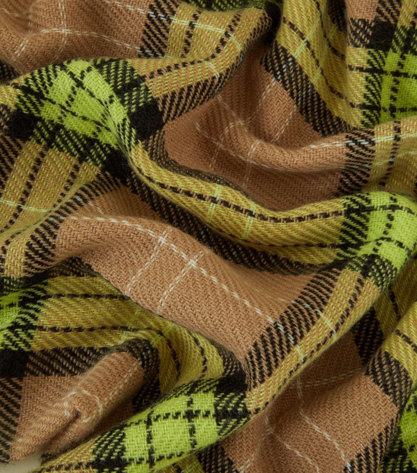 Camel and Neon Green Check Scarf Image 4