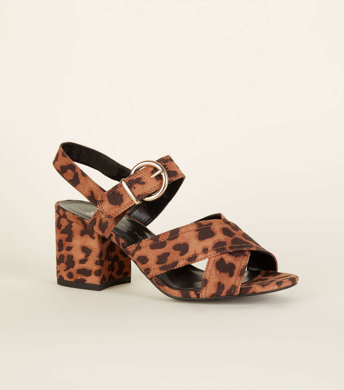 Girls Stone Leopard Print Cross Block Heels
